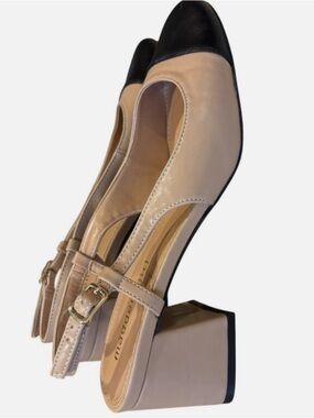 Madden Girl Keithh Slingback Block Heels with Cap Toe Nude Black Sz8 French Girl